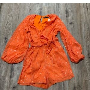 Orange Sequin Women's Jumpsuit